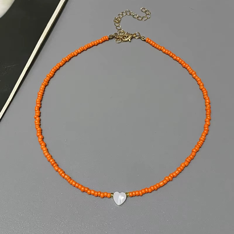 Colorful Seed Beads Choker Nekklace for Girl Spring Summer New Love Heart Design Collar Jewelry Wholesale Dropshipping